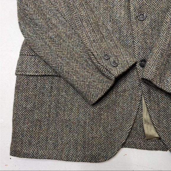 Vintage Harris Tweed Olive/Navy Herringbone 100% Scottish Virgin Wool Sport Coat - Picture 7 of 12